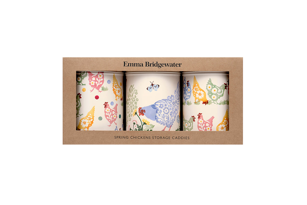 Emma Bridgewater Spring Chicken Round Canister Tin Set Of 3 Boxed