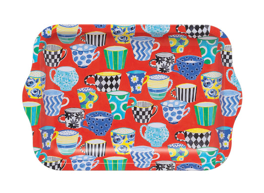 Sarah Campbell Red Tea Cups Design Small Tin Tray