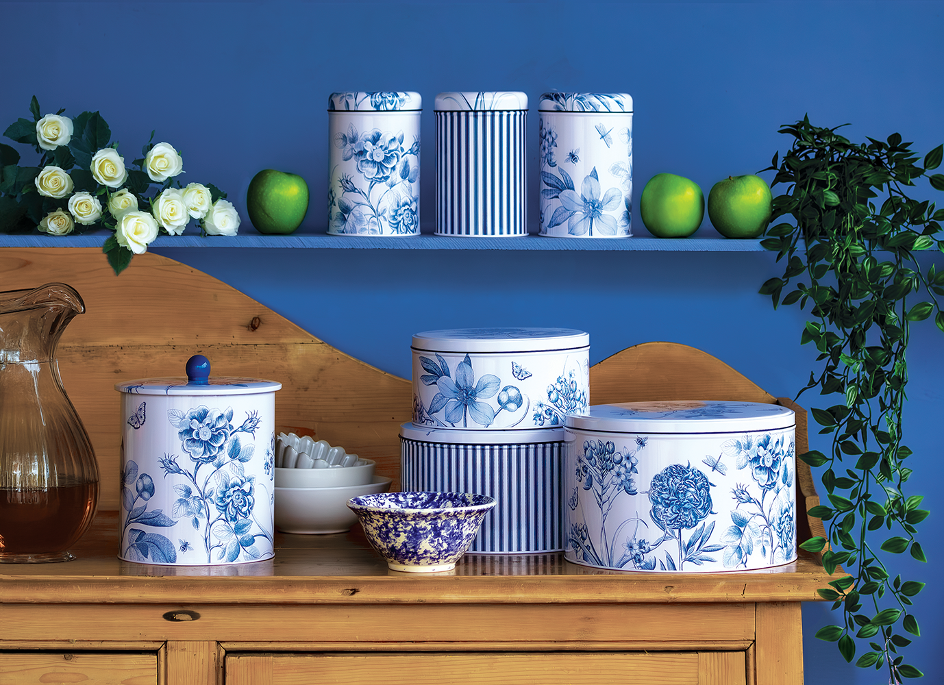 Sanderson Etchings & Roses Round Canister Boxed Set Of 3 Tins