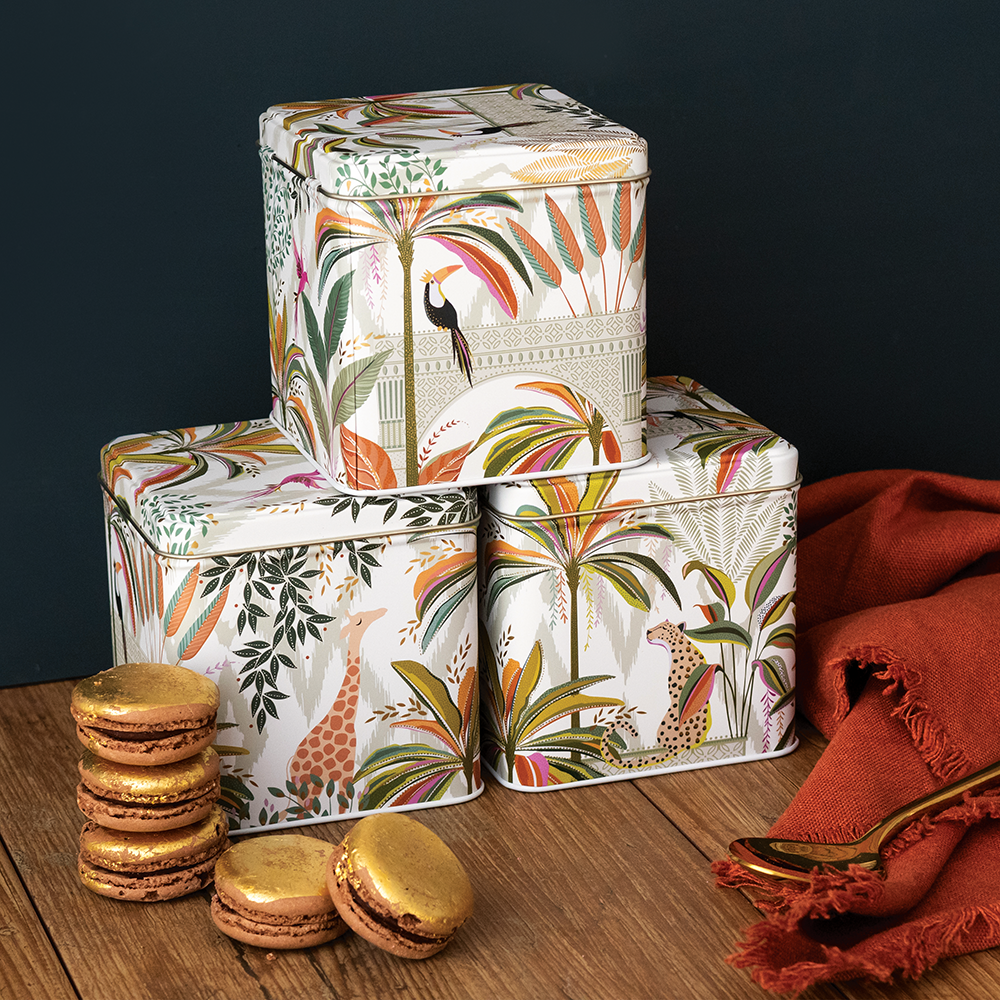 Sara Miller Palm Garden Square Canister Tin Pack Of 3 Boxed