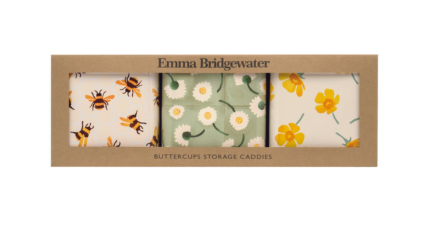 Emma Bridgewater Buttercups Square Canister Tin Pack Of 3 Boxed