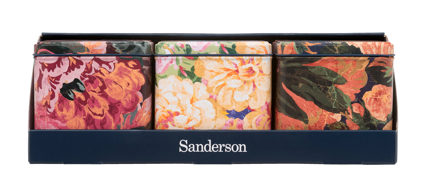 Sanderson Very Rose & Peony Square Canister Tin Pack Of 3 Boxed