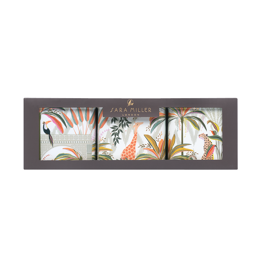 Sara Miller Palm Garden Square Canister Tin Pack Of 3 Boxed