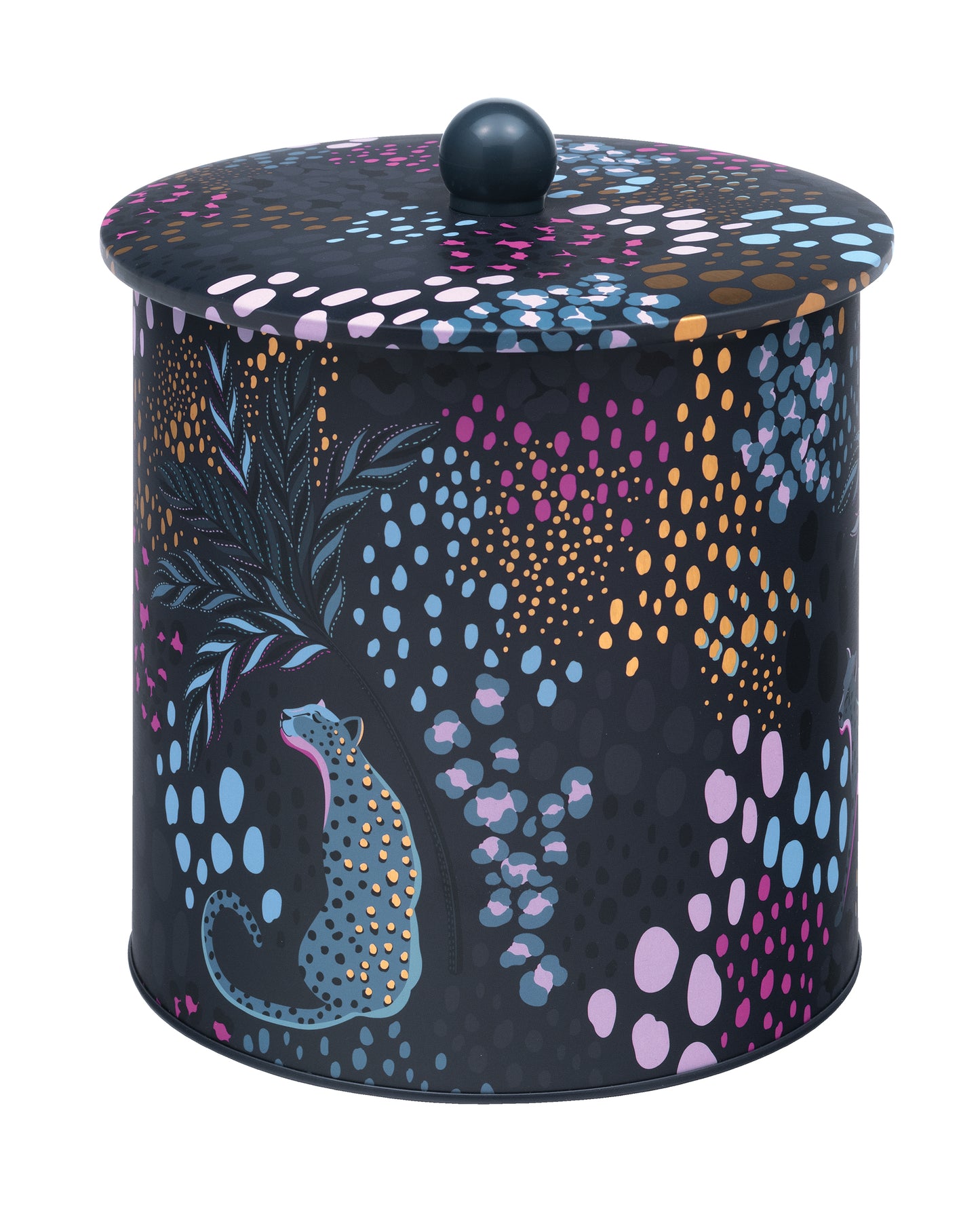 Sara Miller Midnight Leopard Biscuit Barrel Tin