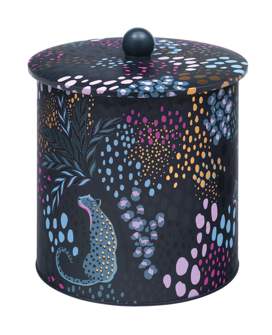 Sara Miller Midnight Leopard Biscuit Barrel Tin