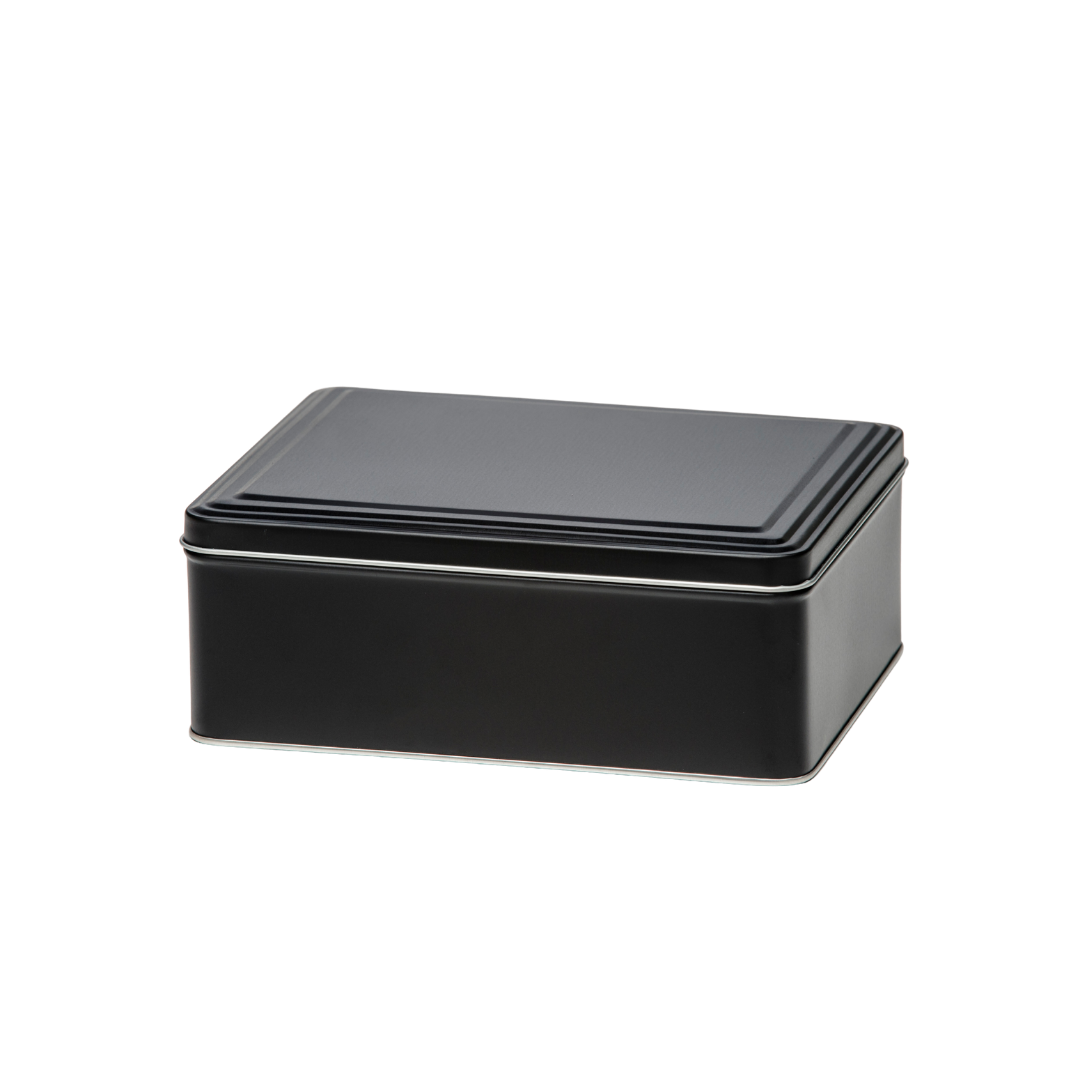 Hinged Lid Three Step Matte Black Biscuit Tin