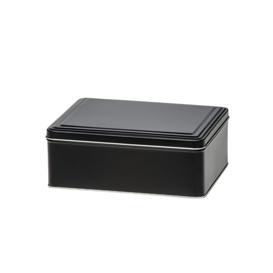 Hinged Lid Three Step Matte Black Biscuit Tin